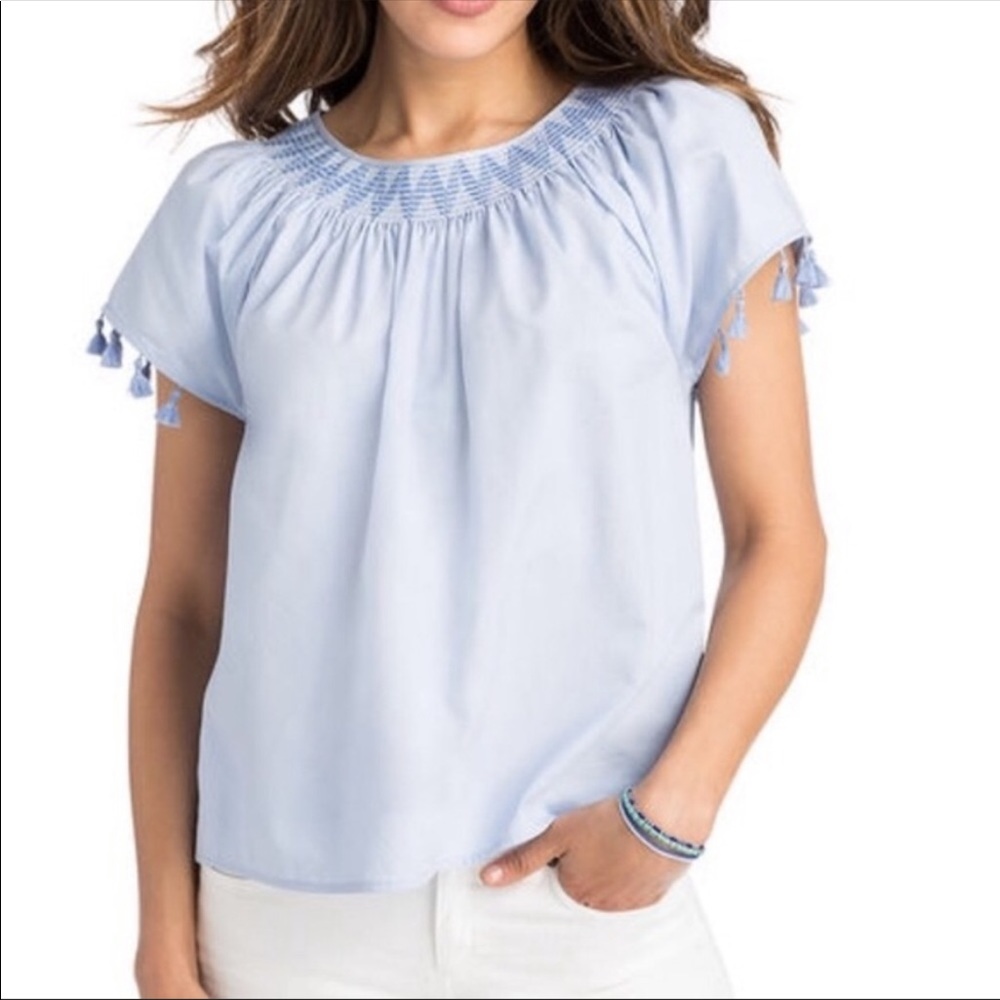 Vineyard Vines Smocked Tassel Top